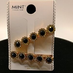 Gold Hair Clips With Black Stones